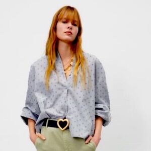 ZARA SWISS DOT BLOUSE WITH VOLUMINOUS SLEEVES
